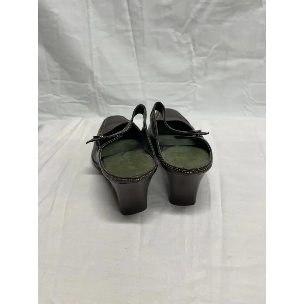 Aerosoles Women's Brown Leather Mules Sugar Snap Shoes Size 7.5 Block Heel